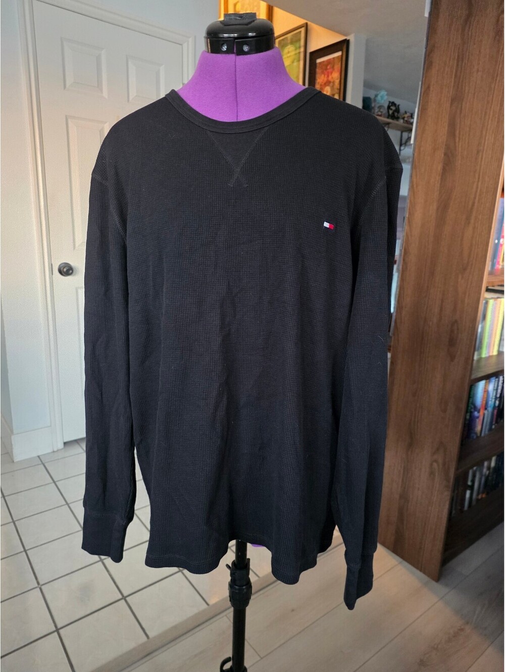 Mens Tommy Hilfiger waffle knit long sleeve black size xxl